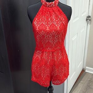 Charlotte Russe Red Backless Dress with Lace